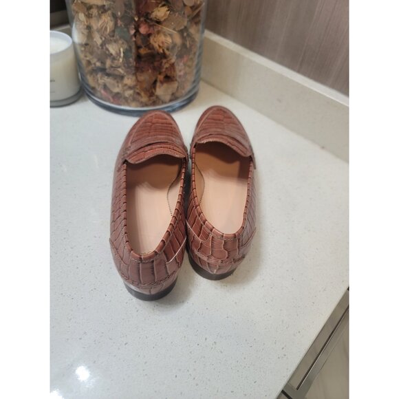 J.Crew Academy Penny Loafer Croc Embossed Leather Flats Jasmine Frost Size 9 New - Picture 3 of 7
